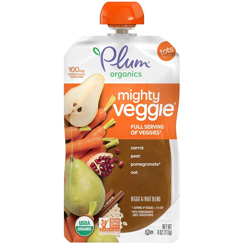 Photo 1 of Plum Organics Mighty Veggie, Organic Toddler Food, Carrot Pear Pomegranate & Oats, 4 Ounce Pouch (2 Pack of 6   12ct)  exp date 01-2022