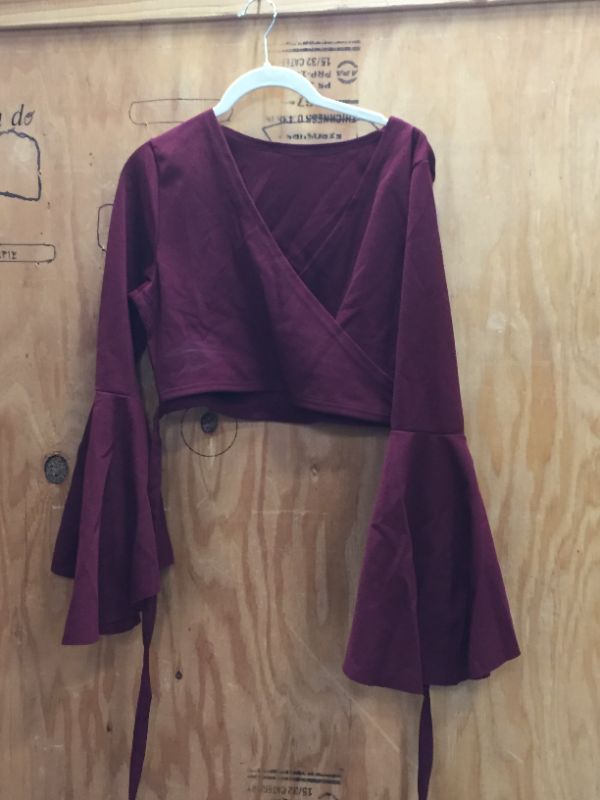 Photo 2 of Bell Sleeves Wrap Top Burgundy size L but looks S/M 