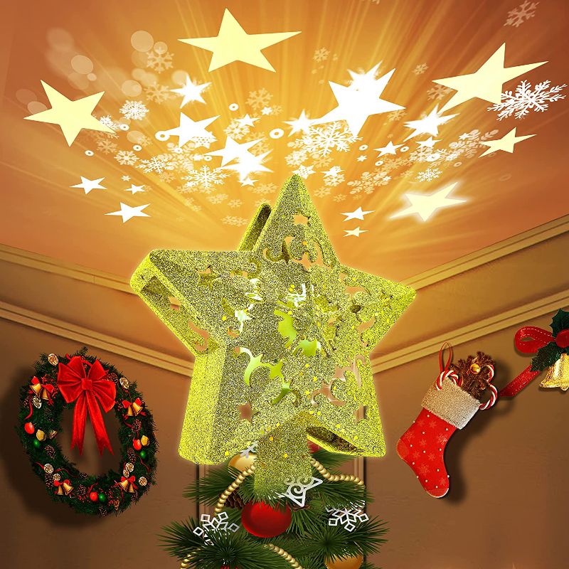 Photo 1 of Christmas Tree Topper Star, Rotating Christmas Tree Star Topper Glitter Lighted Gold Star Tree Toppers for Christmas Tree Decorations