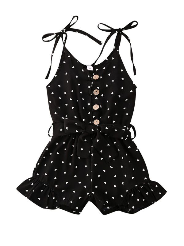 Photo 1 of Toddler Baby Girl Valentine's Day Romper Bodysuit Heart Print Sleeveless Strap Ruffle Jumpsuit Outfit