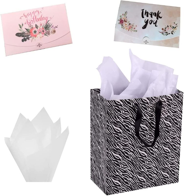 Photo 1 of 12" Large Gift Paper Bag with Tissue Wrapping with Handle with Greeting Card 2 PACK 