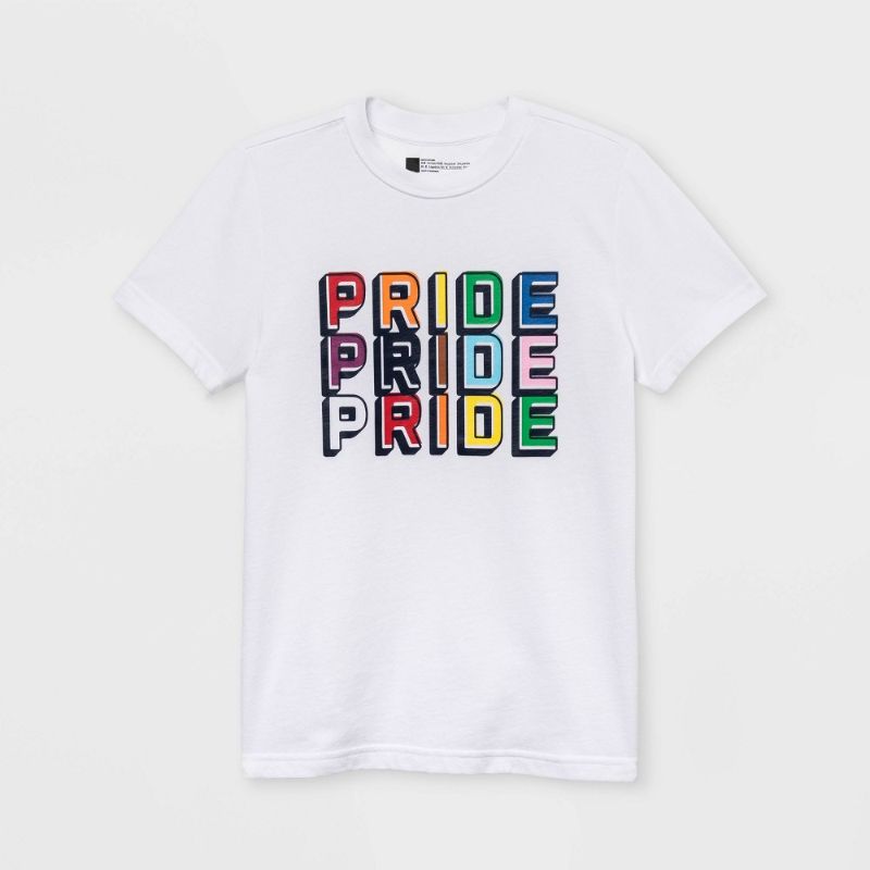 Photo 1 of Pride Gender Inclusive Kids' 'Pride Pride Pride' Short Sleeve Graphic T-Shirt SIZE S