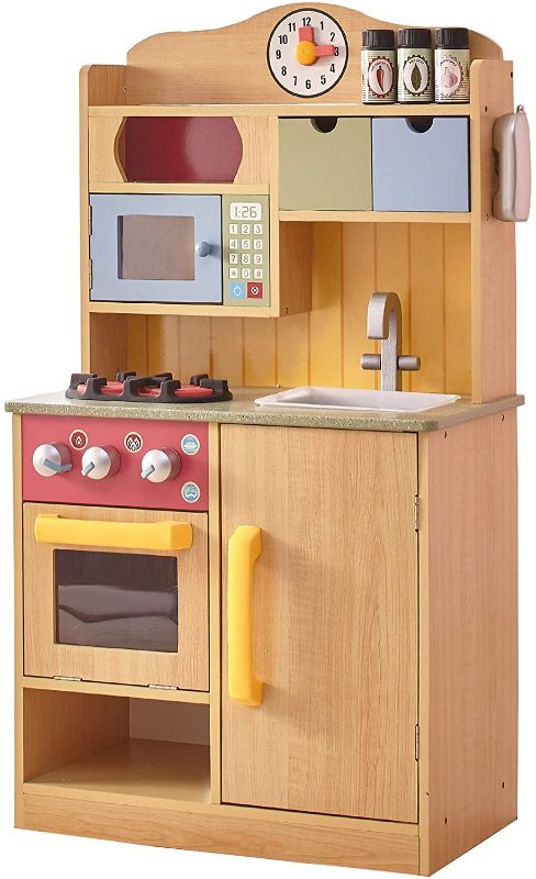 Photo 1 of TEAMSON KIDS LITTLE CHEF FLORENCE CLASSIC KIDS PLAY KITCHEN TODDLER PRETEND PLAY SET WITH ACCESSORIES, 2 DRAWERS, AND CLOCK WOOD GRAIN