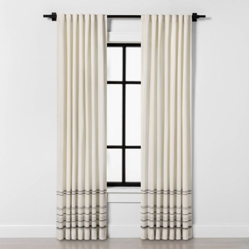 Photo 1 of 108" Engineered Hem Stripe Curtain Panel Gray/Sour Cream - Hearth & Hand with Magnolia