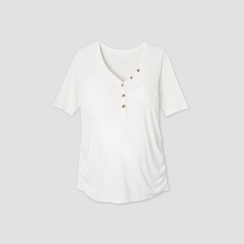 Photo 1 of Elbow Sleeve V-Neck Henley Maternity Top - Isabel Maternity by Ingrid & Isabel size L 