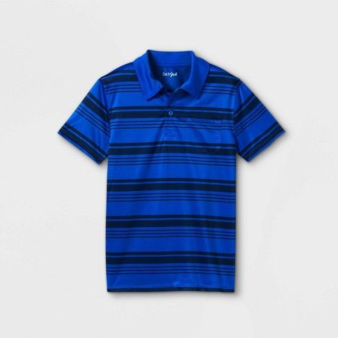 Photo 1 of Boys' Striped Knit Polo Short Sleeve Shirt - Cat & Jack™ Black/Blue