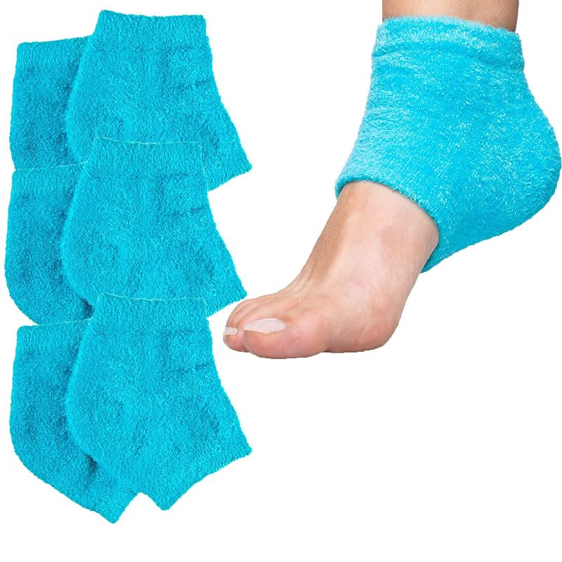 Photo 1 of Moisturizing Socks,Spa Heel Socks,3 Pairs Gel Socks For Cracked Heel Repair Gel Lining Infused with Vitamins to Heal and Treat Dry(Fuzzy Blue)