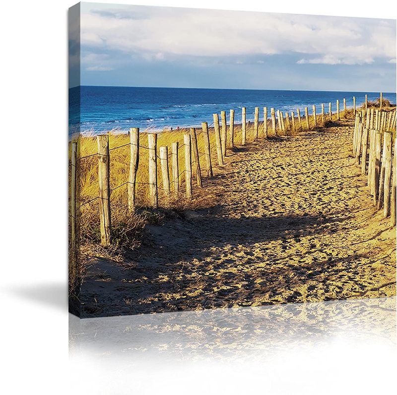 Photo 1 of Beach Pictures Wall Art for Bathroom Modern Coastal Pictures Canvas Wall Decor Canvas Seacoast Wall Art for Bedroom Framed Wall Decoration for Kitchen Ocean Wall Decor Artwork for Walls Size 14x14