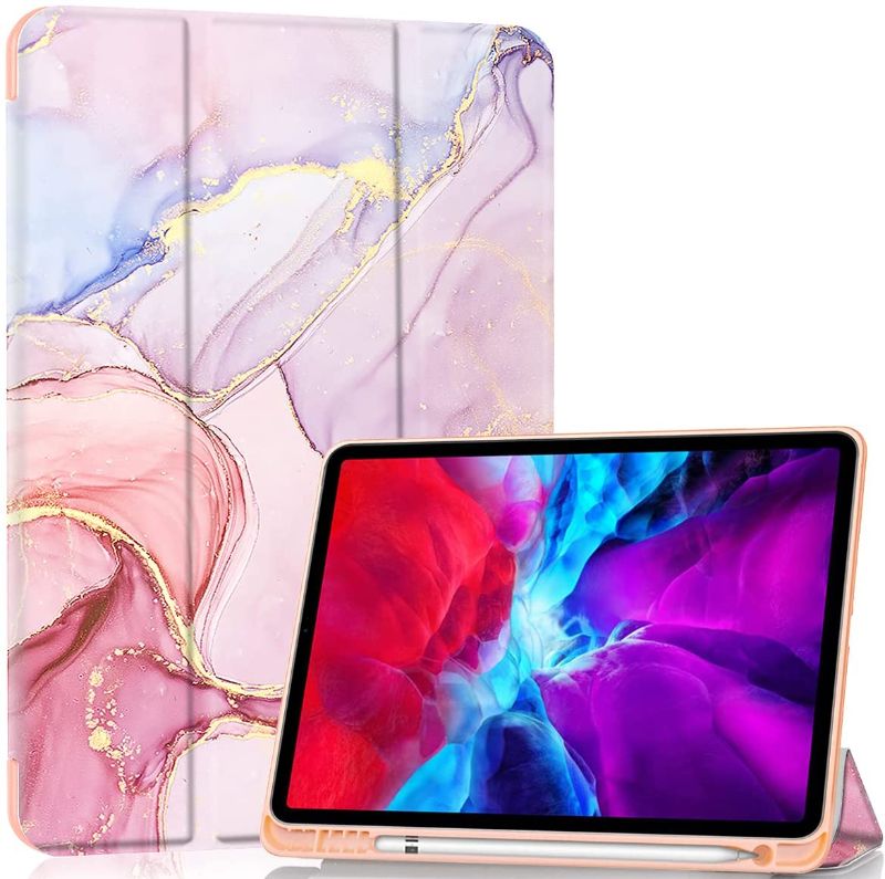 Photo 1 of PIXIU Folio Case for pad pro 11 Inch 2021 /2018/2020 /ipad air 4th 10.9 inch 2020 with Pencil Holder,Heavy Duty Trifold Stand PU Lleather Smart Cover Marble