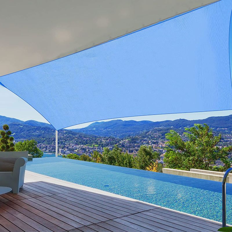 Photo 1 of 10ft x 13ft UV Rectangular Sun Shade Sail for Patio, Backyard, Garden, Yard, Outdoor Activities, Blue