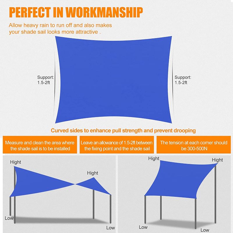 Photo 2 of 10ft x 13ft UV Rectangular Sun Shade Sail for Patio, Backyard, Garden, Yard, Outdoor Activities, Blue