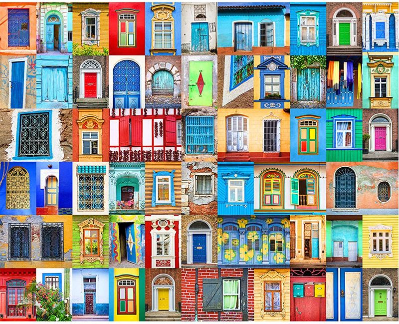 Photo 1 of Jigsaw Puzzles 1000 Pieces for Adults Colorful Doors and Windows of World Challenging Puzzle Difficult Puzzles Large Puzzle Game Toys Gift 20 x 28 Inches
