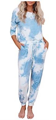 Photo 1 of GRAPENT Women's Blue Tie Dye Print Pajama Set Loungewear Tops and Pants Jogger Sleepwear PJ Sets Nightwear XX-Large
