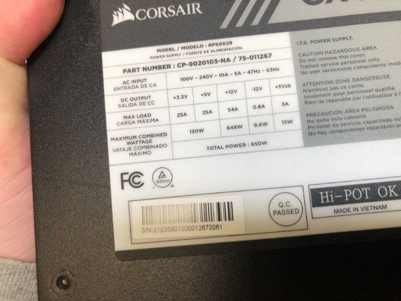 Photo 5 of Corsair CX Series 650 Watt 80 Plus Bronze Certified Modular Power Supply (CP-9020103-NA)
