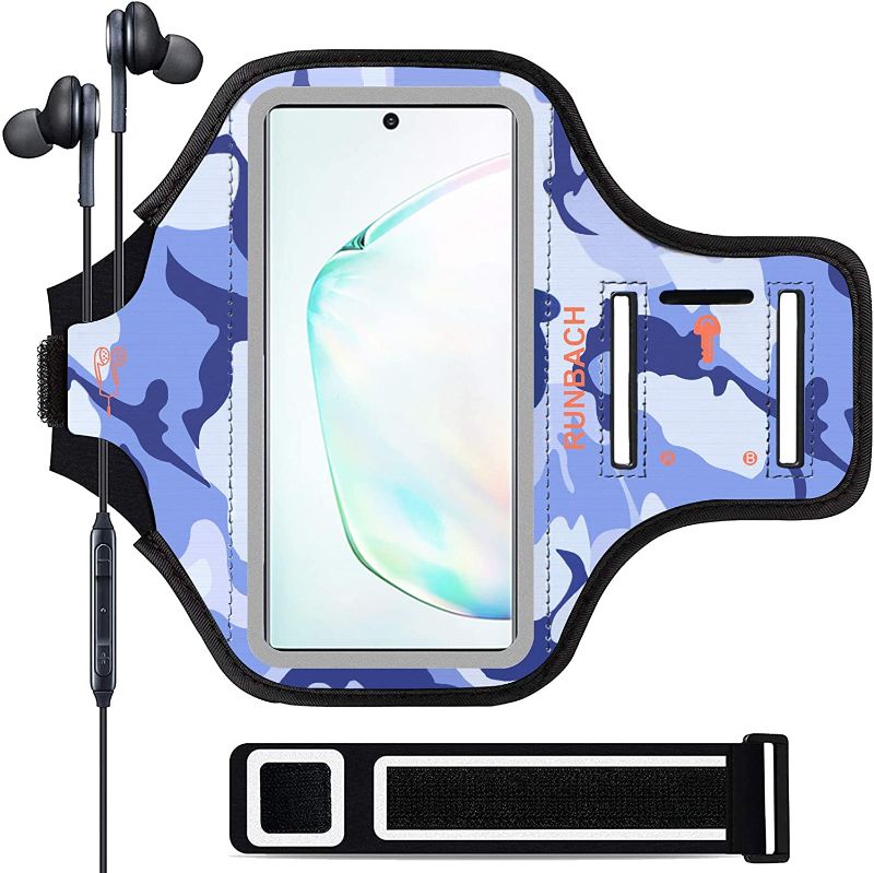 Photo 1 of 2 PK RUNBACH iPhone 11/12/12 Pro/iPhone XR Armband,Camo Sweatproof Running Exercise Bag with Fingerprint Touch and Card Slot for 6.1 Inch iPhone 11,12,12 Pro,XR(Blue Camo)
