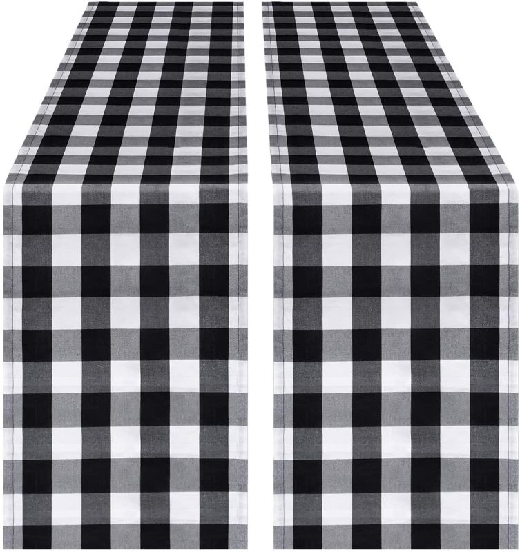 Photo 1 of 2 PK InnoGear Buffalo Check Table Runner, 14 x 108 inch Buffalo Plaid Table Runners Polyester Cotton Black and White Plaid for Spring & Summer, Farmhouse, Thanksgiving, Christmas & Gathering, 2 Pack (4 total)