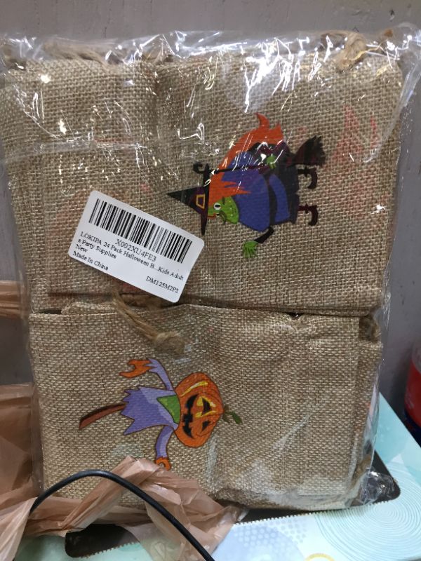 Photo 2 of 24 Pack Halloween Burlap Gift Bags Novelty Linen Jute Bags Goodies Candy Bags with Drawstring for Halloween Party Supplies