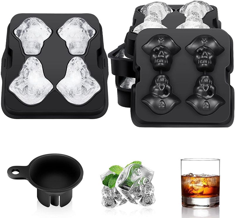 Photo 1 of 3D Skull Ice Mold, M8C Large Silicone Skull Ice Trays with lid?Shaped whiskey ball ice cube trays for Party Favors (2 Pieces)
