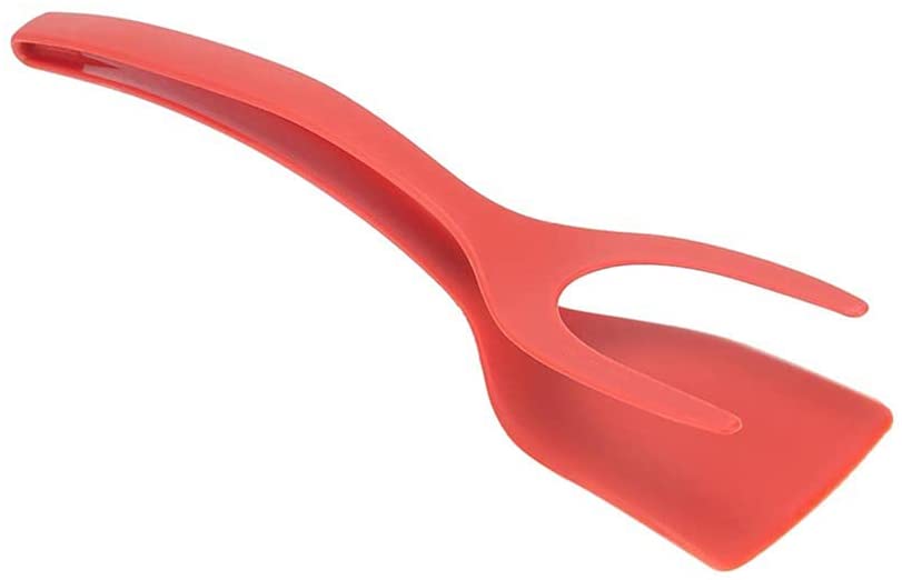 Photo 1 of Anvirtue Fried Egg Double Spatula, Non-stick Food Clip 2-In-1Silicone Egg Turner Pancake Bread Clamp Barbecue Shovel Tongs for Food Grip and Flip (Red)
