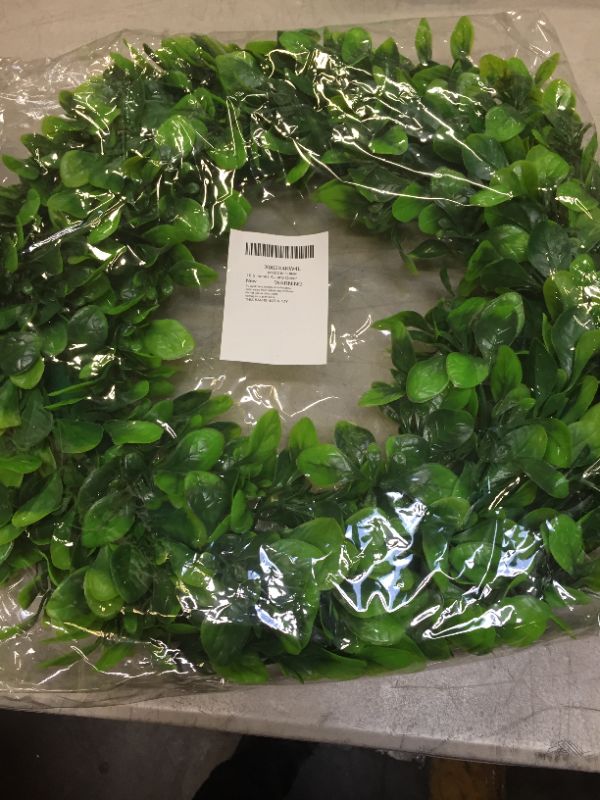 Photo 2 of 16.5" Artificial Boxwood Wreath Fake Green Leaves Small Greenery Wreath for Front Door Indoor Outdoor Home Wall Window Wedding Party Decor
