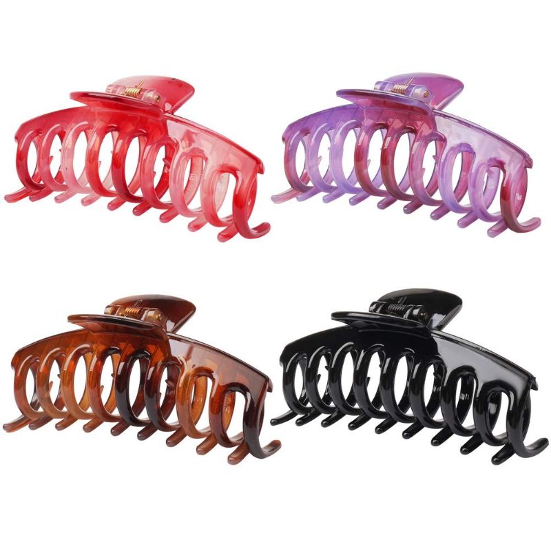 Photo 1 of 8 pcs Crystal Plastic Hair Claw Clips, Nonslip Large Girls Hair Claw Clips Jaw for Women and Girls Thin Hair, Strong Hold for Thick Hair(4.3 Inch Purple, tortoiseshell, red, bright black)
