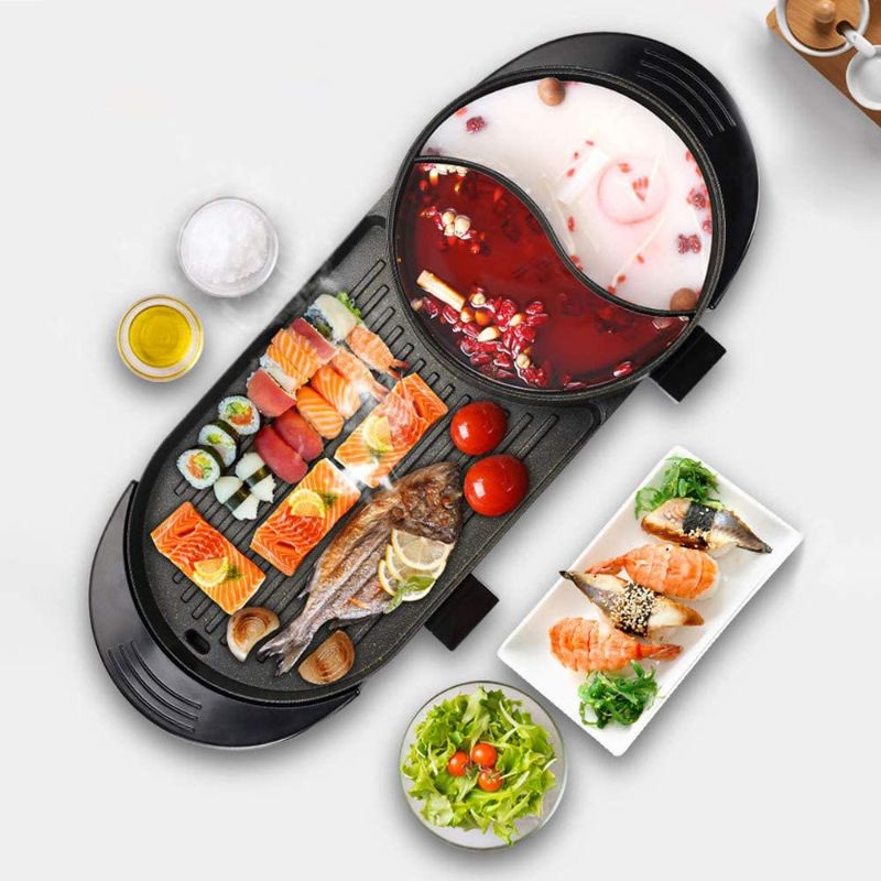 Photo 1 of 2000W Electric Grill Indoor, 2 in 1 Hot Pot with Grill for Indoor And Ourdoor Korean BBQ Smokeless Grill With Shabu, 110V Shabu Hot Pot Made Of Medical Stone Non-Stick Pan For 2-12 People
