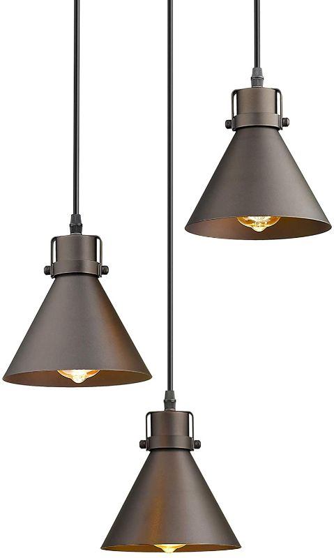 Photo 1 of Zeyu 3-Light Pendant Hanging Light, Industrial Cluster Pendant Lighting for Kitchen Island, Oil Rubbed Bronze Finish with Metal Shade, ZY26-3 ORB
