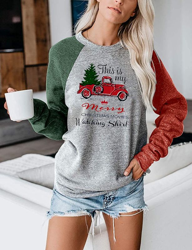 Photo 1 of Joupbjw Women's Merry Christmas Sweatshirts Color Block Graphics Print Pullover Tops (SIZE SMALL) 