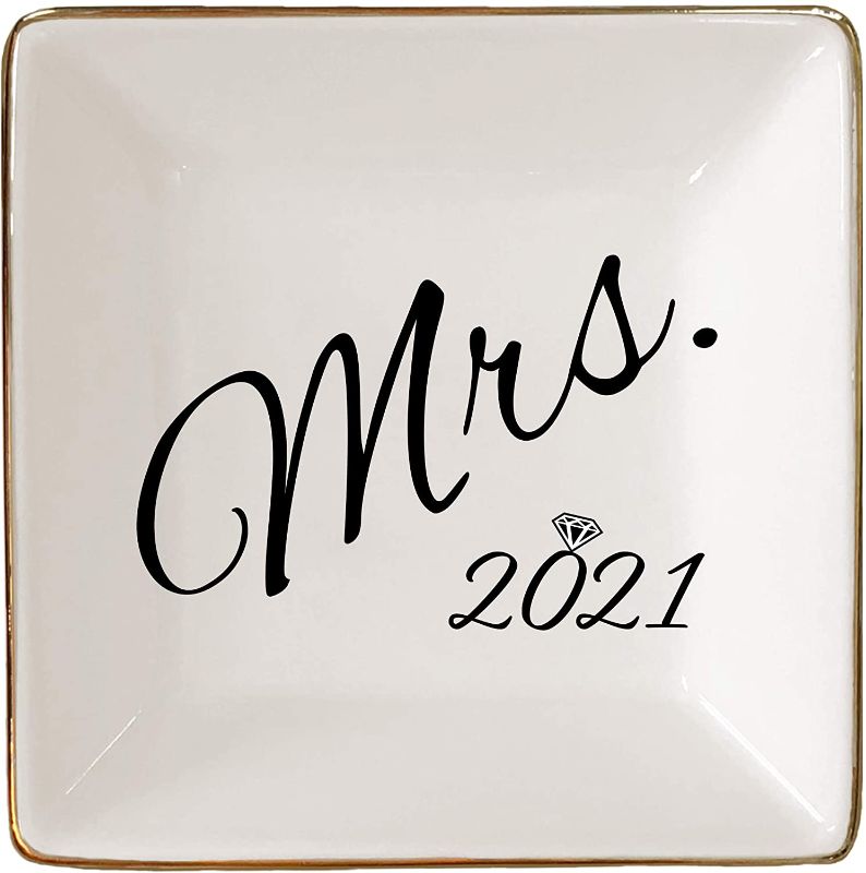 Photo 1 of (TWO PACK) Mrs. Est. 2021 Bridal Shower Engagement Gift - Jewelry Ring Dish or Tray - Gift for the Bride by Simply Charmed
