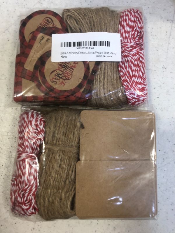 Photo 3 of (2 PACK) JOTFA 120 Pieces Christmas Kraft Paper Tags, Christmas Buffalo Plaid Gift Tags with 115 Feet Cotton String 115 Feet Jute String for Christmas Décor Xmas Tree DIY Present Wrap Decorations
