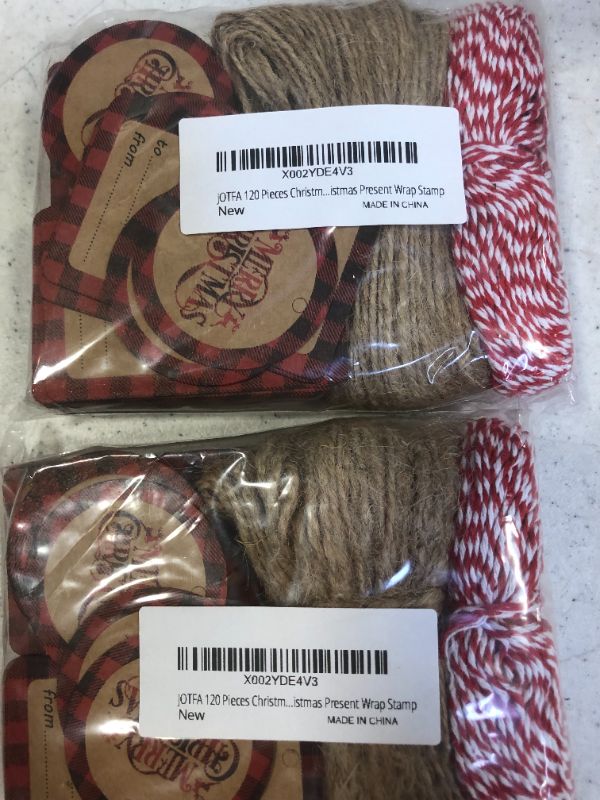 Photo 2 of (2 PACK) JOTFA 120 Pieces Christmas Kraft Paper Tags, Christmas Buffalo Plaid Gift Tags with 115 Feet Cotton String 115 Feet Jute String for Christmas Décor Xmas Tree DIY Present Wrap Decorations
