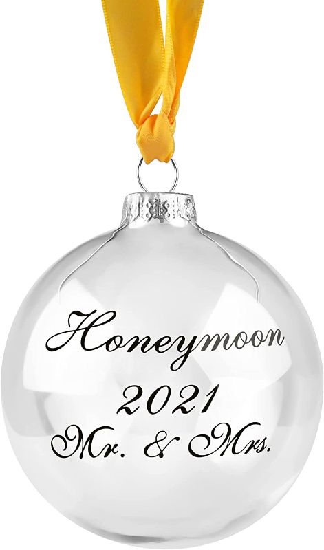 Photo 1 of (PACK OF 2) Melonva Honeymoon Gifts for The Bride Handmade Honeymoon Sand Christmas Tree Ornament Decoration Travel Gift for Bridal Shower 3 inch Diameter Shatterproof Plastic
