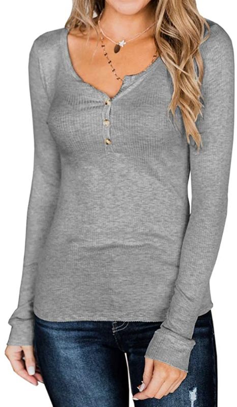Photo 1 of Joupbjw Women's Long Sleeve Henley Shirts V Neck Slim Knit Ribbed Casual Button Blouse Tops (SIZE XL) 
