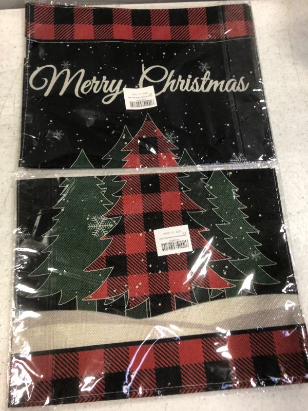 Photo 2 of (2 pack) Christmas Tree Garden Flag 12.5 x 18 Inch Double Sided Winter Yard Flag Buffalo Christmas Decorative Yard Holiday Outdoor Flags
