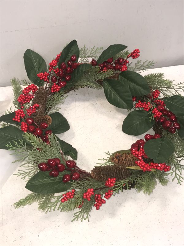 Photo 2 of 22in Unlit Berry Pinecone Magnolia Artificial Christmas Wreath - Wondershop