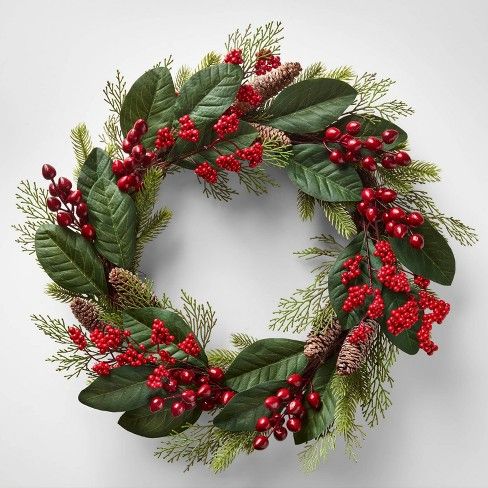 Photo 1 of 22in Unlit Berry Pinecone Magnolia Artificial Christmas Wreath - Wondershop