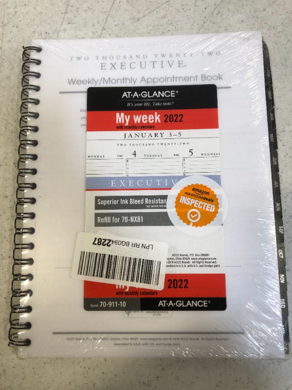 Photo 2 of 2022 Weekly & Monthly Planner Refill for 70-LX81-05 and 70-NX81 by AT-A-GLANCE, 8-1/4" x 11", Executive, Black (7091110)