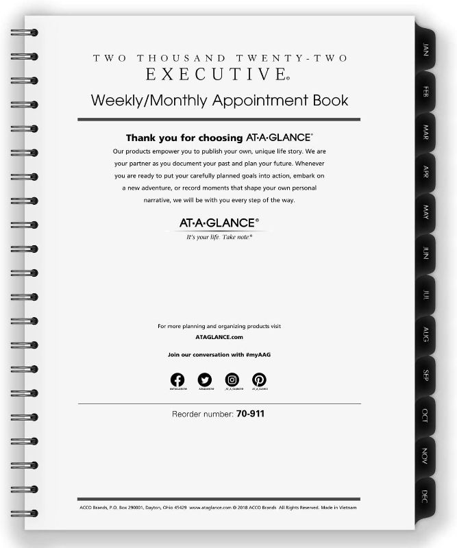 Photo 1 of 2022 Weekly & Monthly Planner Refill for 70-LX81-05 and 70-NX81 by AT-A-GLANCE, 8-1/4" x 11", Executive, Black (7091110)