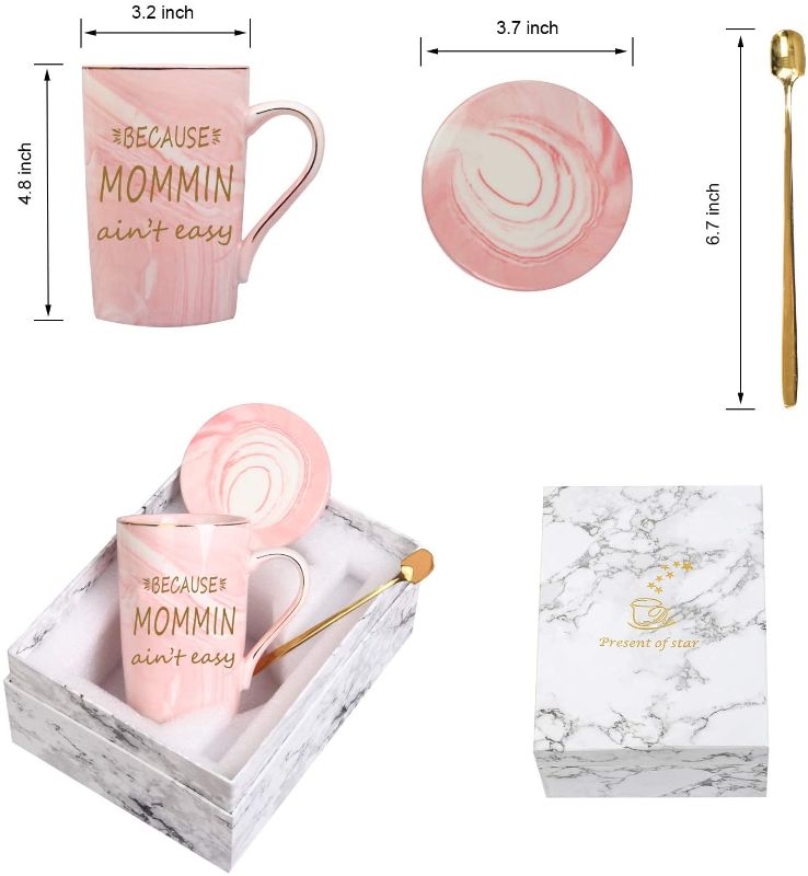 Photo 1 of Because Mommin Aint Easy Coffee Mug Because Mommin Aint Easy Coffee Cup Mom Coffee Mug Gifts Birthday Mothers Day Gifts for Mom from Daughter Son 14 Ounce Pink with Gift Box Spoon Coaster