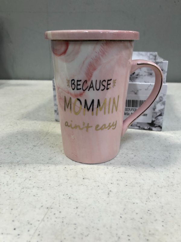 Photo 2 of Because Mommin Aint Easy Coffee Mug Because Mommin Aint Easy Coffee Cup Mom Coffee Mug Gifts Birthday Mothers Day Gifts for Mom from Daughter Son 14 Ounce Pink with Gift Box Spoon Coaster