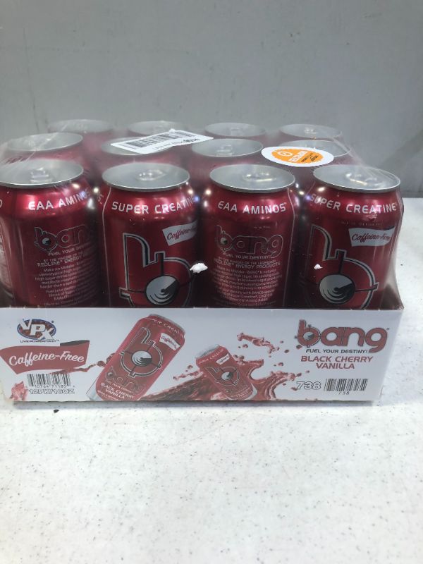 Photo 3 of (12 Cans) Bang Caffeine Free Black Cherry Vanilla Energy Drink  ----- EXP: 01/09/2022