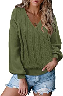 Photo 1 of KYL Women's Wrap Deep V Neck Long Lantern Sleeve Cable Knit Sweater Pullover Top ( SIZE SMALL ) ( S=US 4-6 )