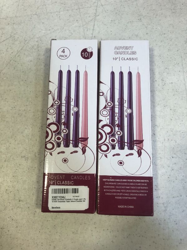 Photo 1 of Arosky Christmas Products 3 Purple and 1 Pink 10 Inch Unscented Taper Advent Candles Set ( PACK OF 2 ) 