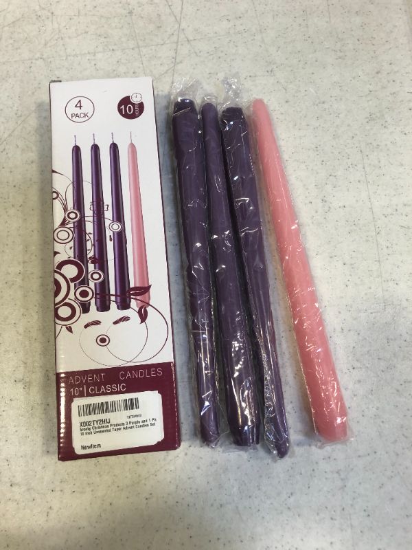 Photo 1 of Arosky Christmas Products 3 Purple and 1 Pink 10 Inch Unscented Taper Advent Candles Set ( PACK OF 2 ) 