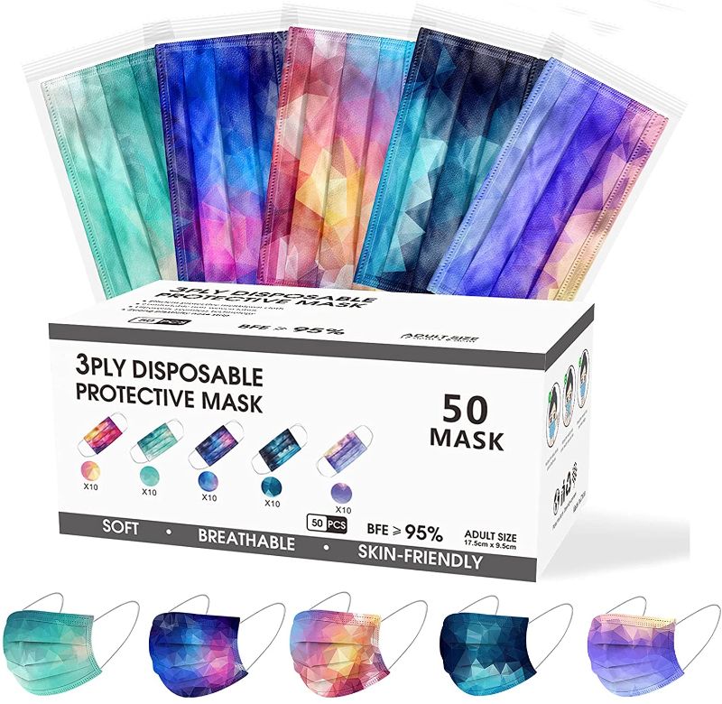 Photo 1 of X-CHENG Disposable Face Mask Individually Wrapped - 50 Pcs Face Mask Non Woven Disposable 3 Ply Earloop for Men & Women ( BOX IS DAMAGED ) 
