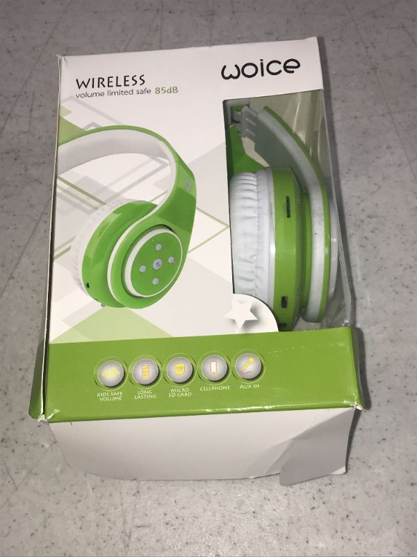 Photo 2 of Kids Headphones Bluetooth Wireless 85db Volume Limited Childrens Headset, up to 6-8 Hours Play, Stereo Sound, SD Card Slot, Over-Ear and Build-in Mic Wireless/Wired Headphones for Boys Girls(Green)
