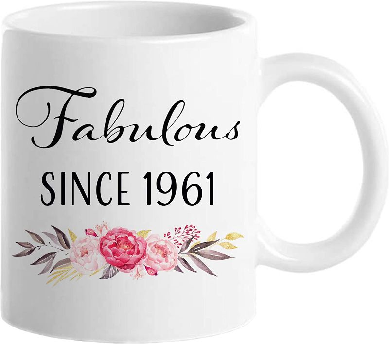 Photo 1 of 60th Birthday Gifts for Women, Funny 60 Year Old Gift Coffee Mug, 1961 60th Birthday Mugs for Her, Mom, Aunt, Wife, Friend, Grandma, Sister, Colleague, 11 oz Tea Cup Fabulous Since 1961
