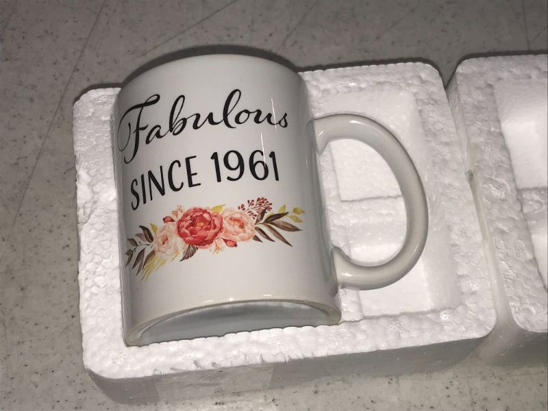 Photo 1 of 60th Birthday Gifts for Women, Funny 60 Year Old Gift Coffee Mug, 1961 60th Birthday Mugs for Her, Mom, Aunt, Wife, Friend, Grandma, Sister, Colleague, 11 oz Tea Cup Fabulous Since 1961

