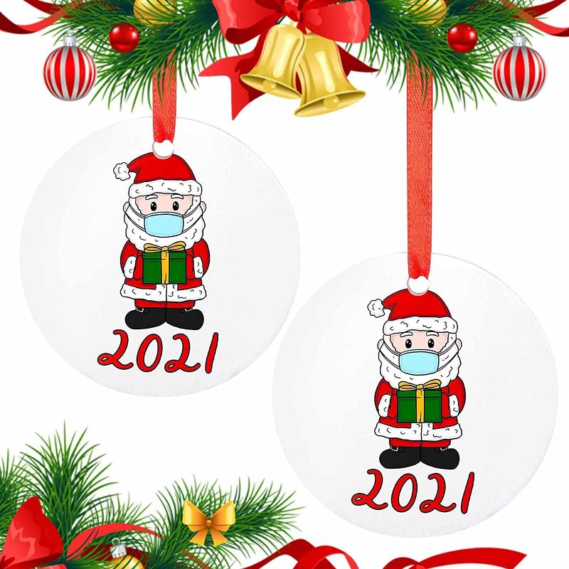 Photo 1 of 2 PACKS OF Gecter 2021 Christmas Ornament, 2 PCS Ceramic Christmas Tree Ornaments DIY Quarantine Survivor Holiday Decorations Keepsake Tree Hanging Creative Gift for Family, Hanging Pendant, Xmas Decoration
