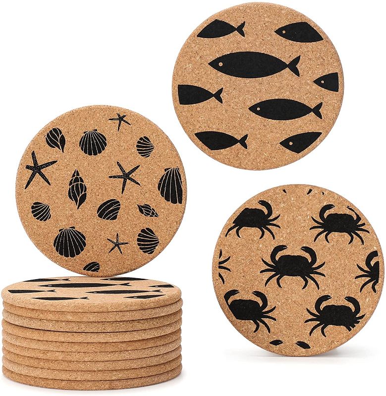 Photo 1 of 12 Pcs Coasters for Drinks Absorbent, Funny Cork Coasters, Suitable for Kinds Cups and Table, Great Housewarming Gifts for New Home, Reusable Absorbent and Heat-Resistant Coasters, 4 Inchs 3 pk
